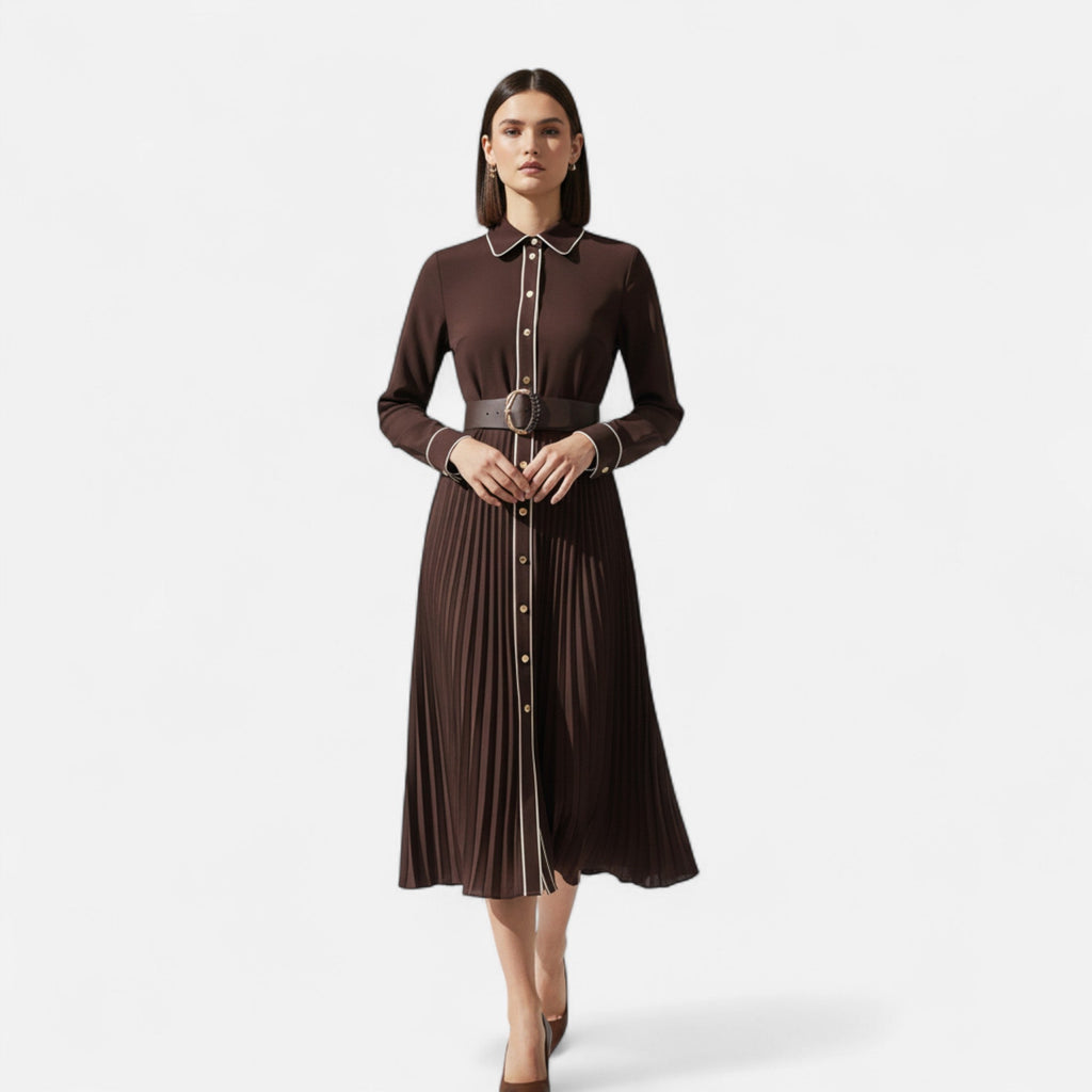 Women’s Chiffon Midi Dress – Turn-Down Collar Elegance - Sofia Maris