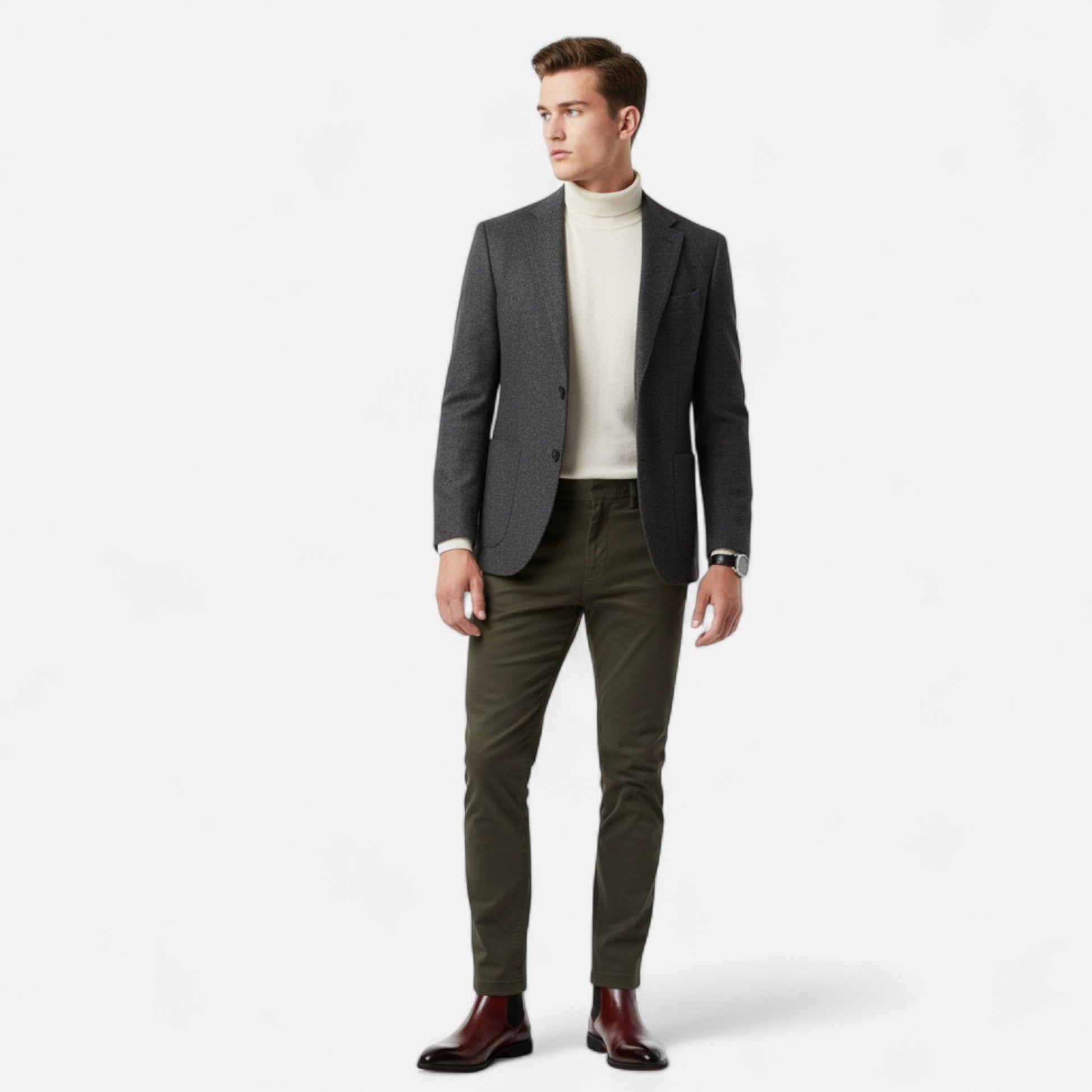 Men’s Chelsea Boots in Polished Noir with Red Sole