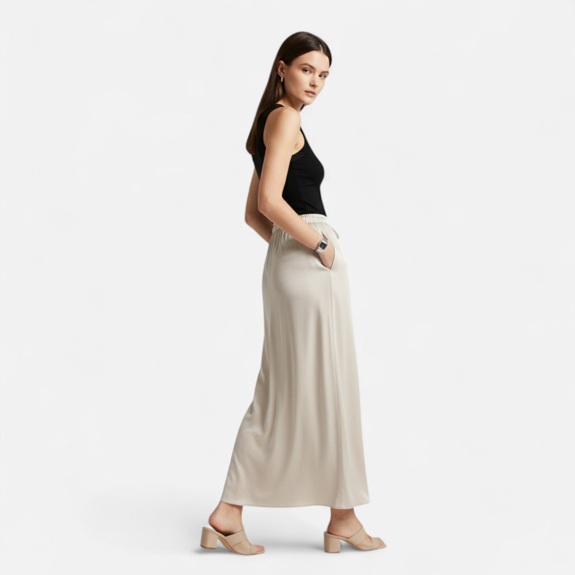 Women's Elegant High-Waist Satin Skirt - Sofia Maris
