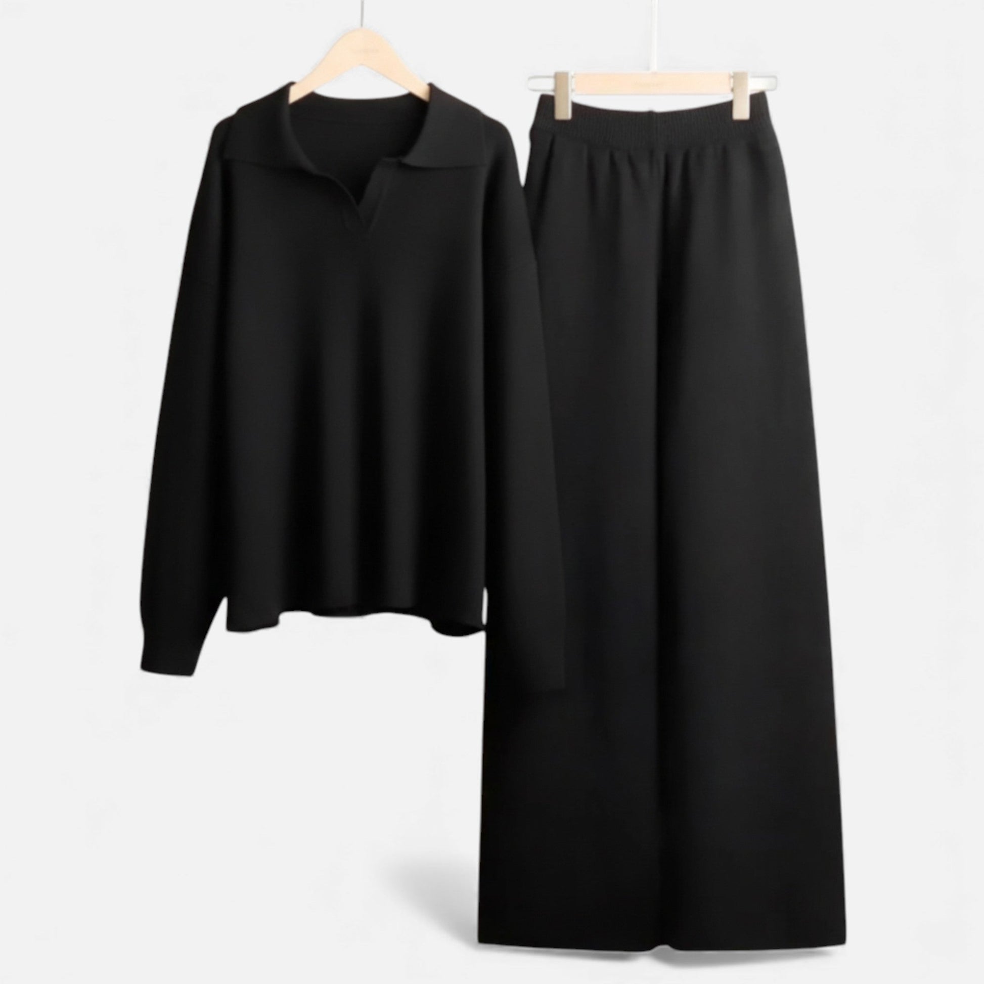 Women’s Cashmere-Feel Polo Lounge Set with Elegant Knit Detail - Sofia Maris