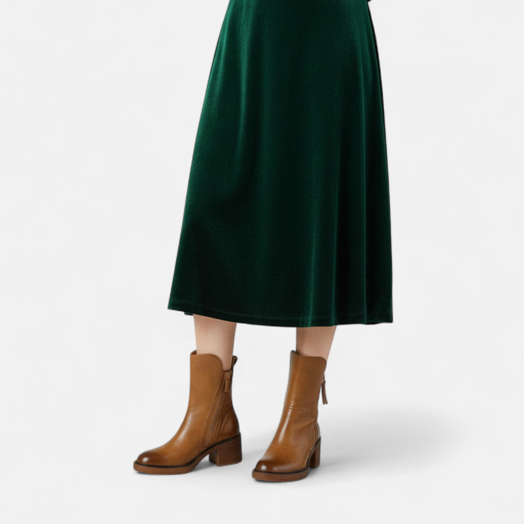 Women’s Roman Leather Flat Heel Boots - Sofia Maris