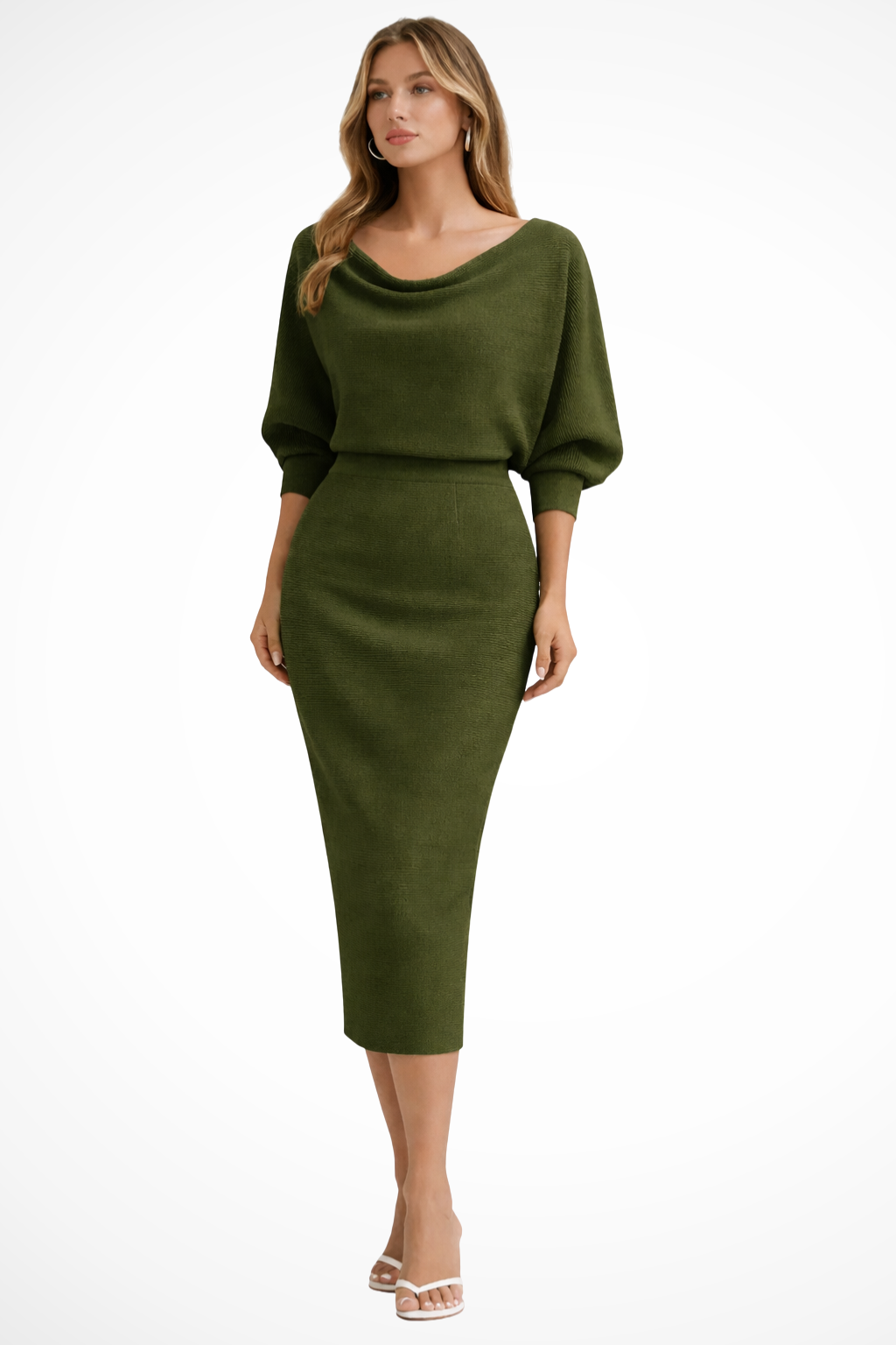 Charlotte | Women Draped Batwing Sleeve Midi Elegant Dress