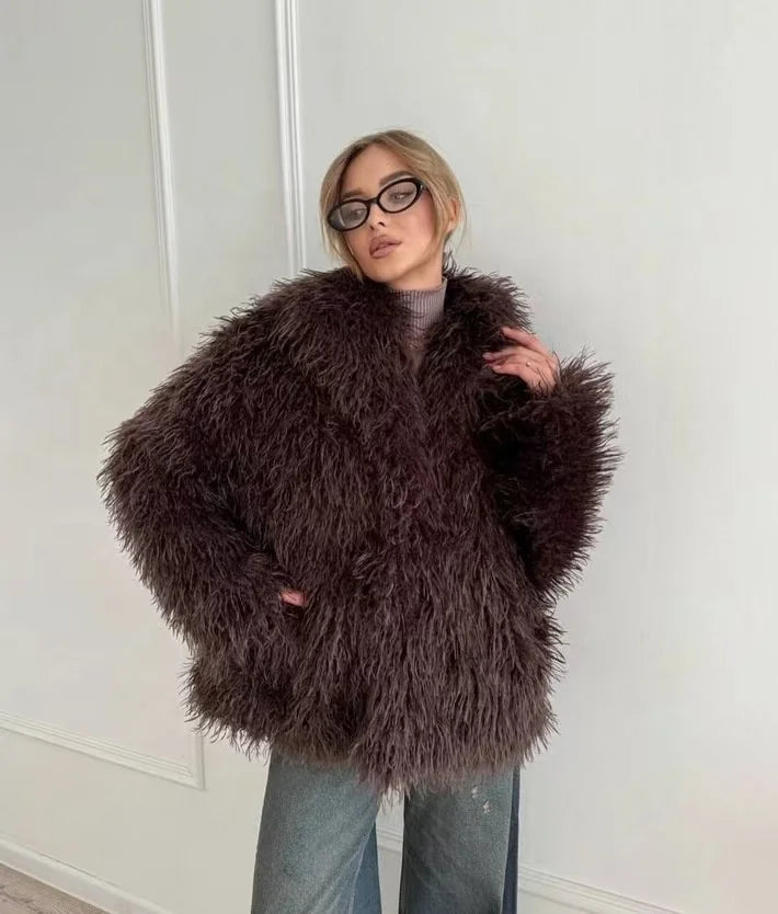 Oversized Fluffy Faux Fur Winter Coat - Sofia Maris