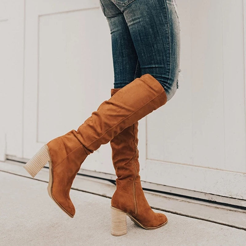 Sofia Maris | Women’s Knee-High Block Heel Boots – Suede-Look Long Boots