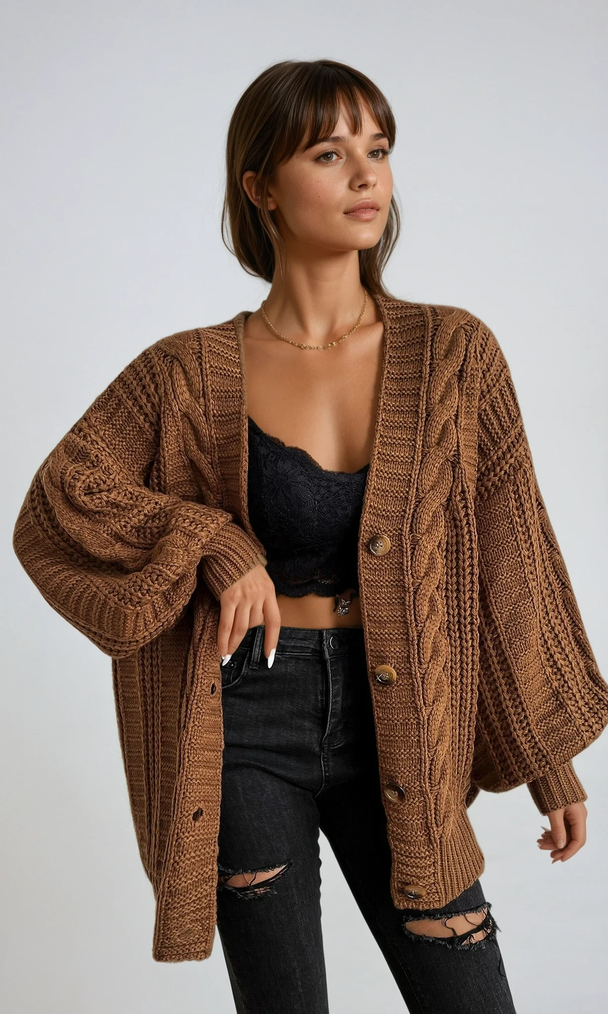 Sofia Maris Oversized Cable Knit Cardigan