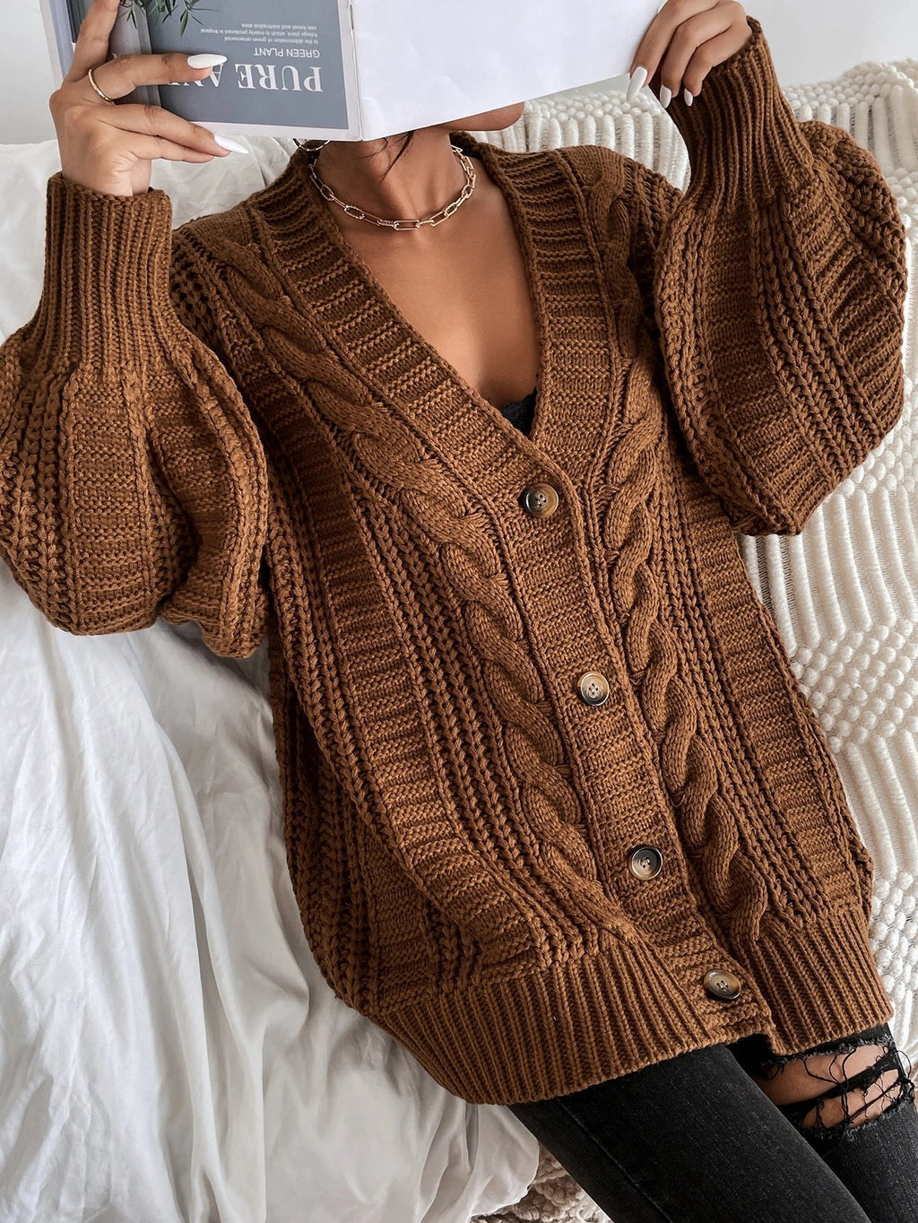 Sofia Maris Oversized Cable Knit Cardigan