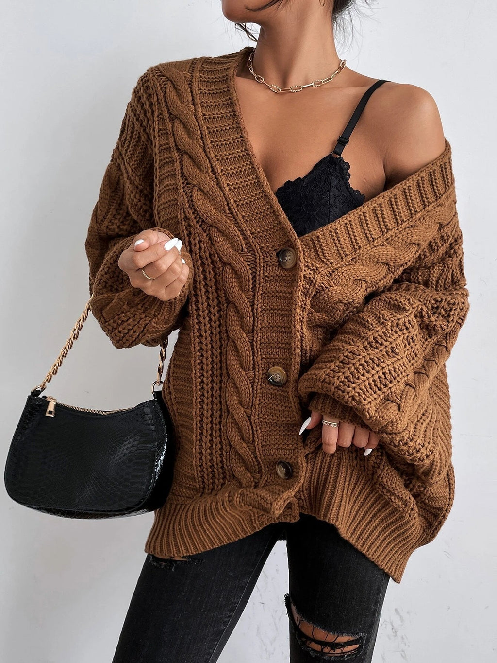 Sofia Maris Oversized Cable Knit Cardigan