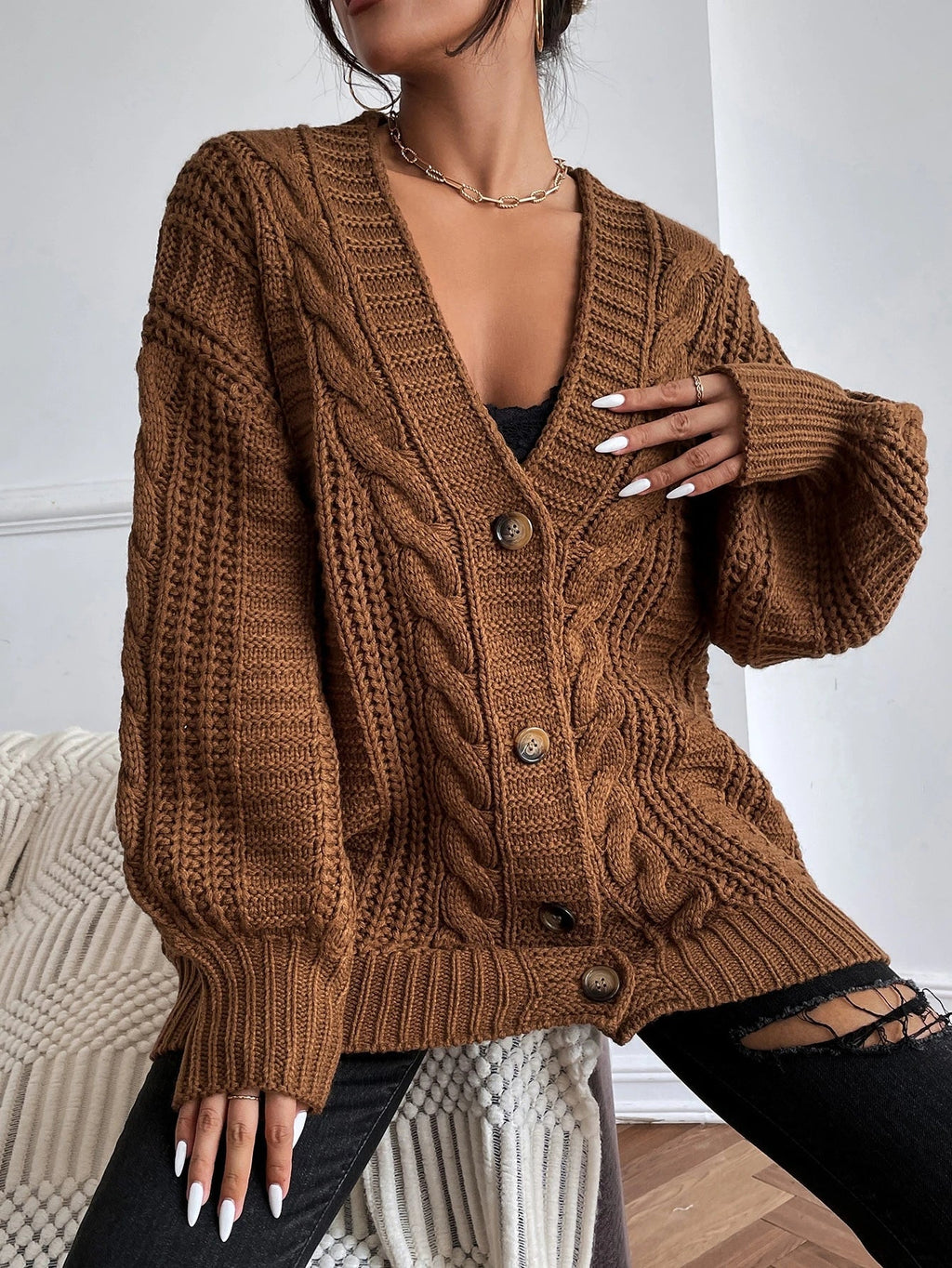 Sofia Maris Oversized Cable Knit Cardigan