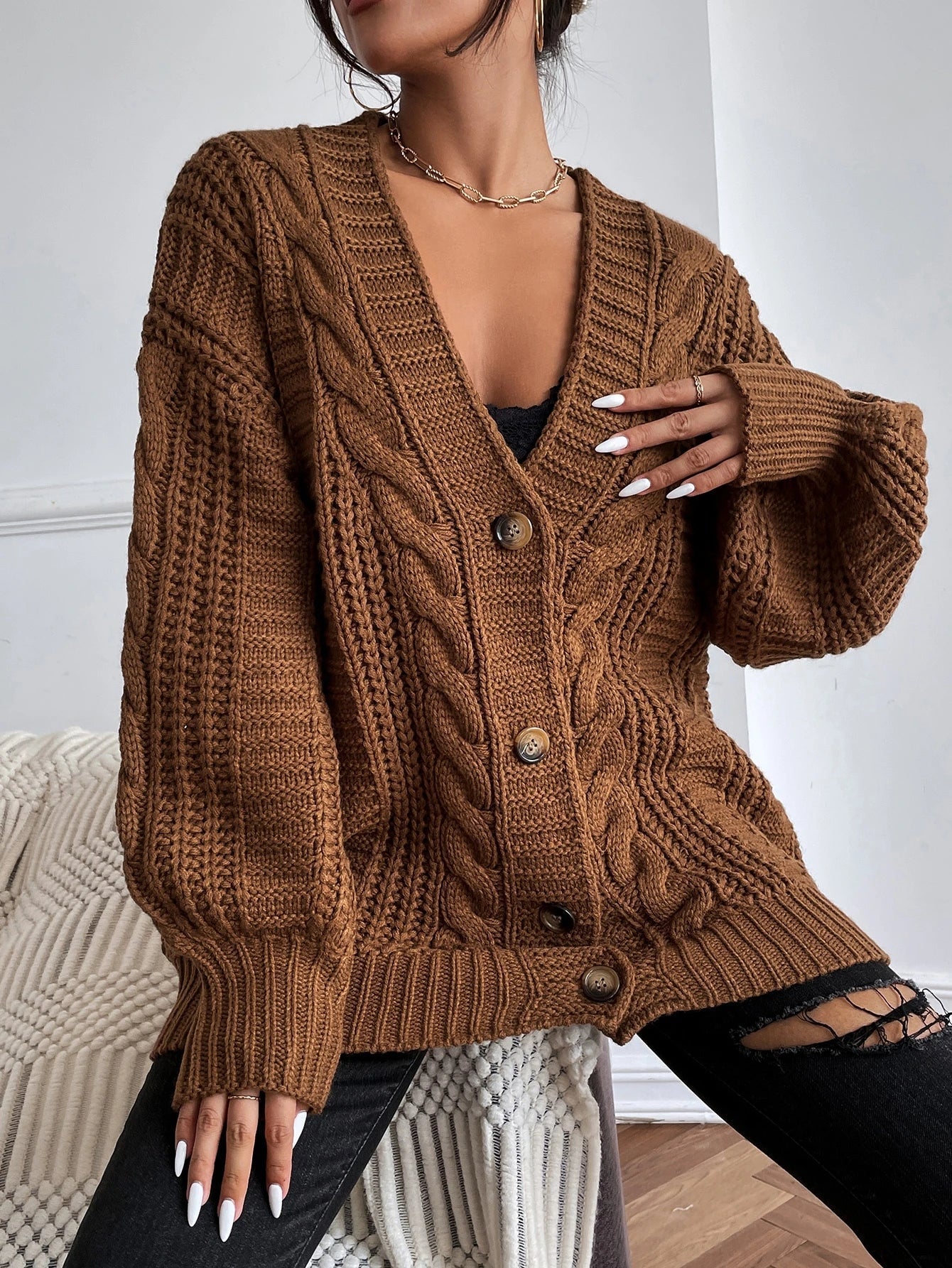 Sofia Maris Oversized Cable Knit Cardigan
