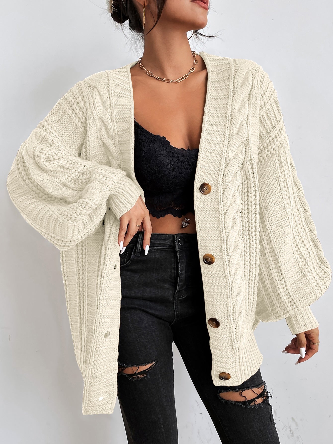 Sofia Maris Oversized Cable Knit Cardigan