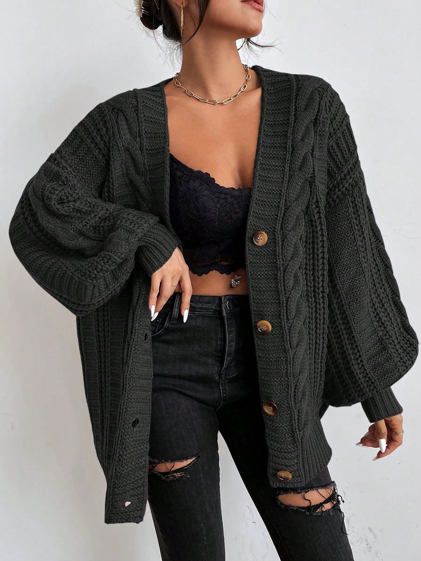 Sofia Maris Oversized Cable Knit Cardigan