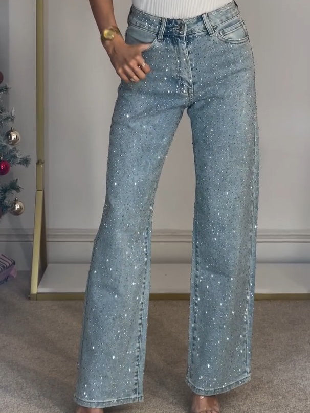Sofia Maris High Waist Diamanté Straight Jeans