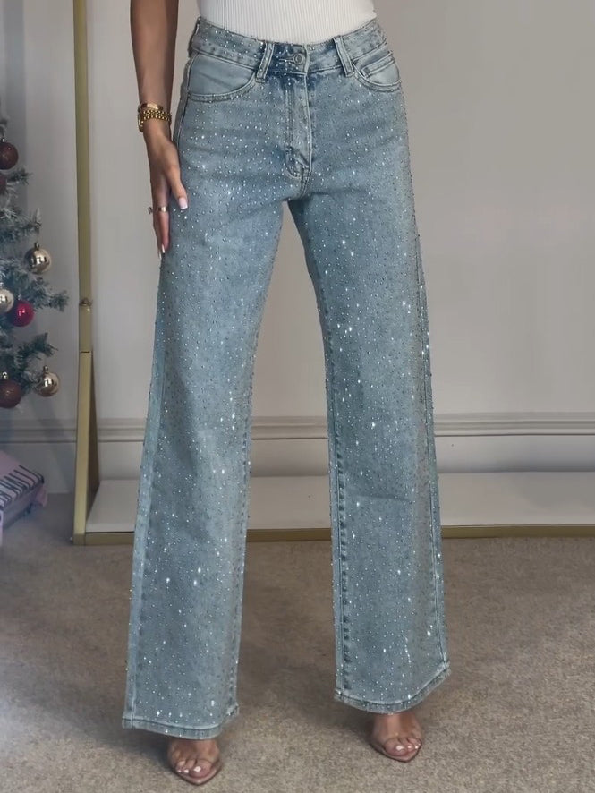 Sofia Maris High Waist Diamanté Straight Jeans