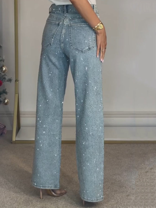Sofia Maris High Waist Diamanté Straight Jeans