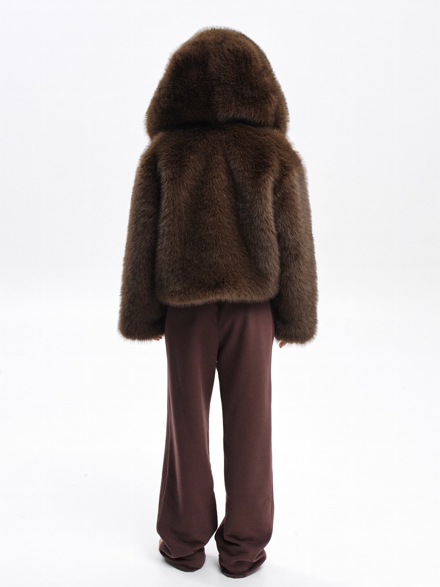 Aurora Faux Fur Hooded Jacket – Dark Brown