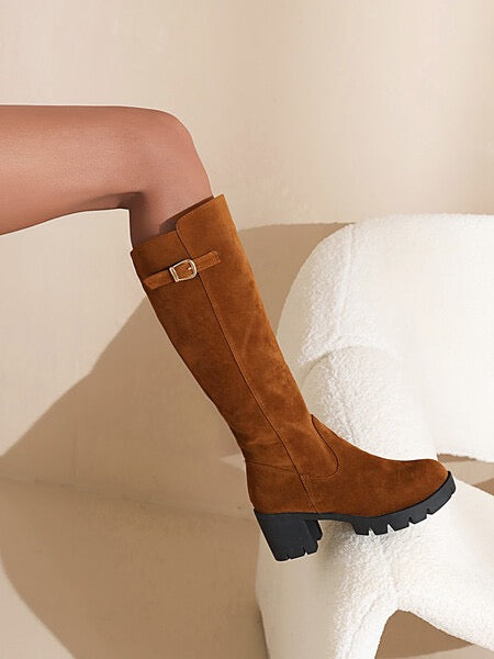 Block Heel Knee-High Winter Boots