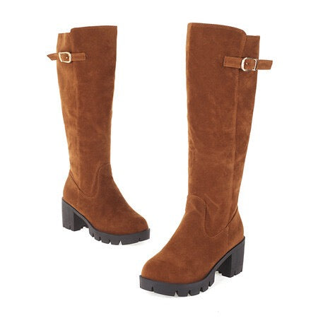 Block Heel Knee-High Winter Boots