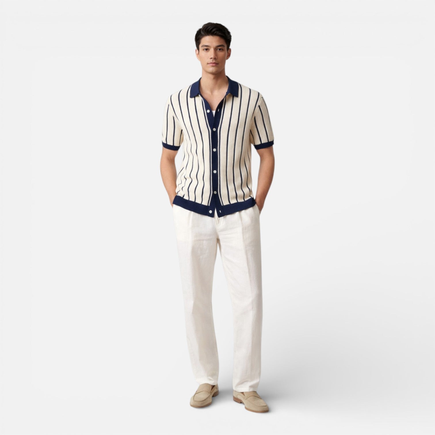 Men’s Striped Knit Polo Shirt Breathable Summer Classic Fit