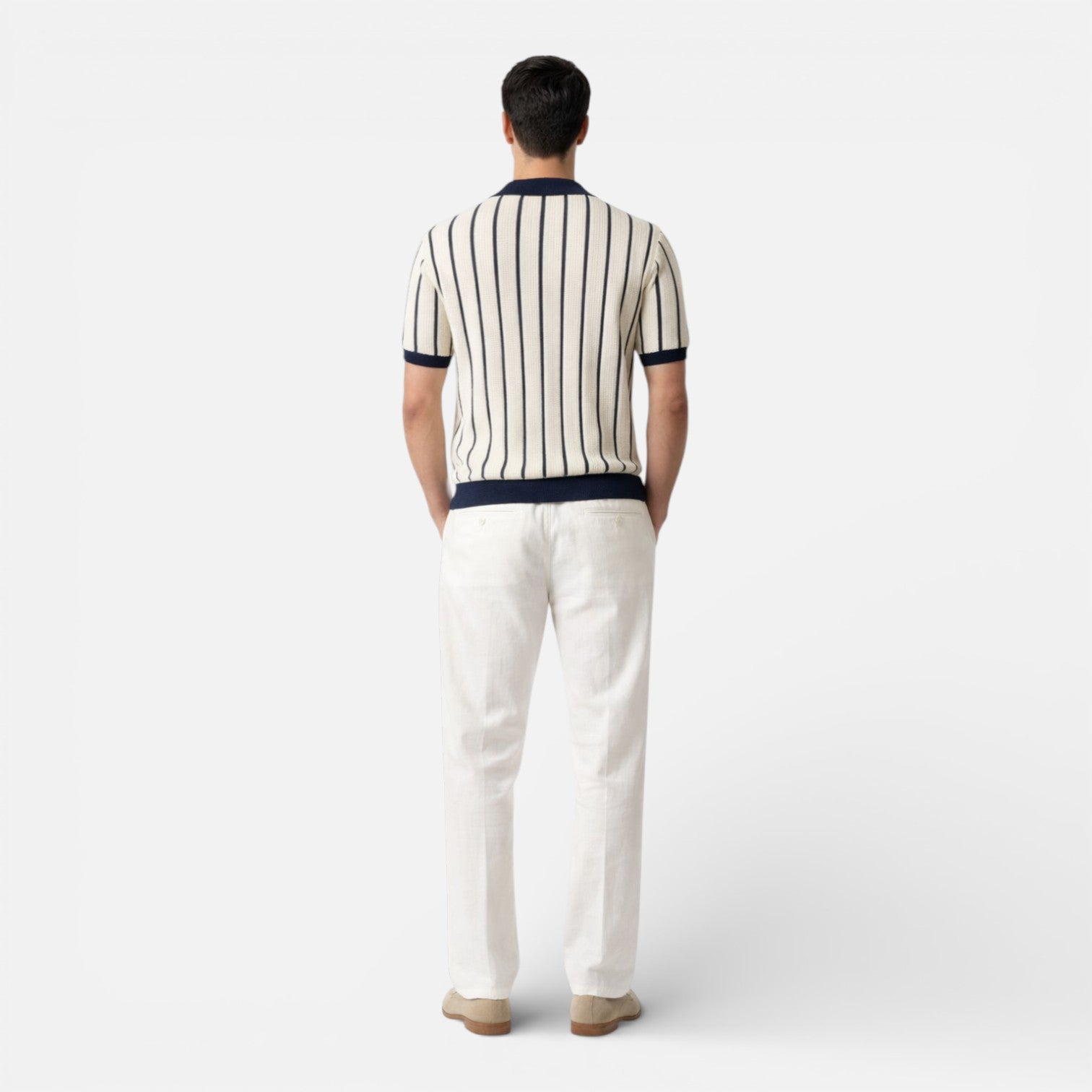 Men’s Striped Knit Polo Shirt Breathable Summer Classic Fit