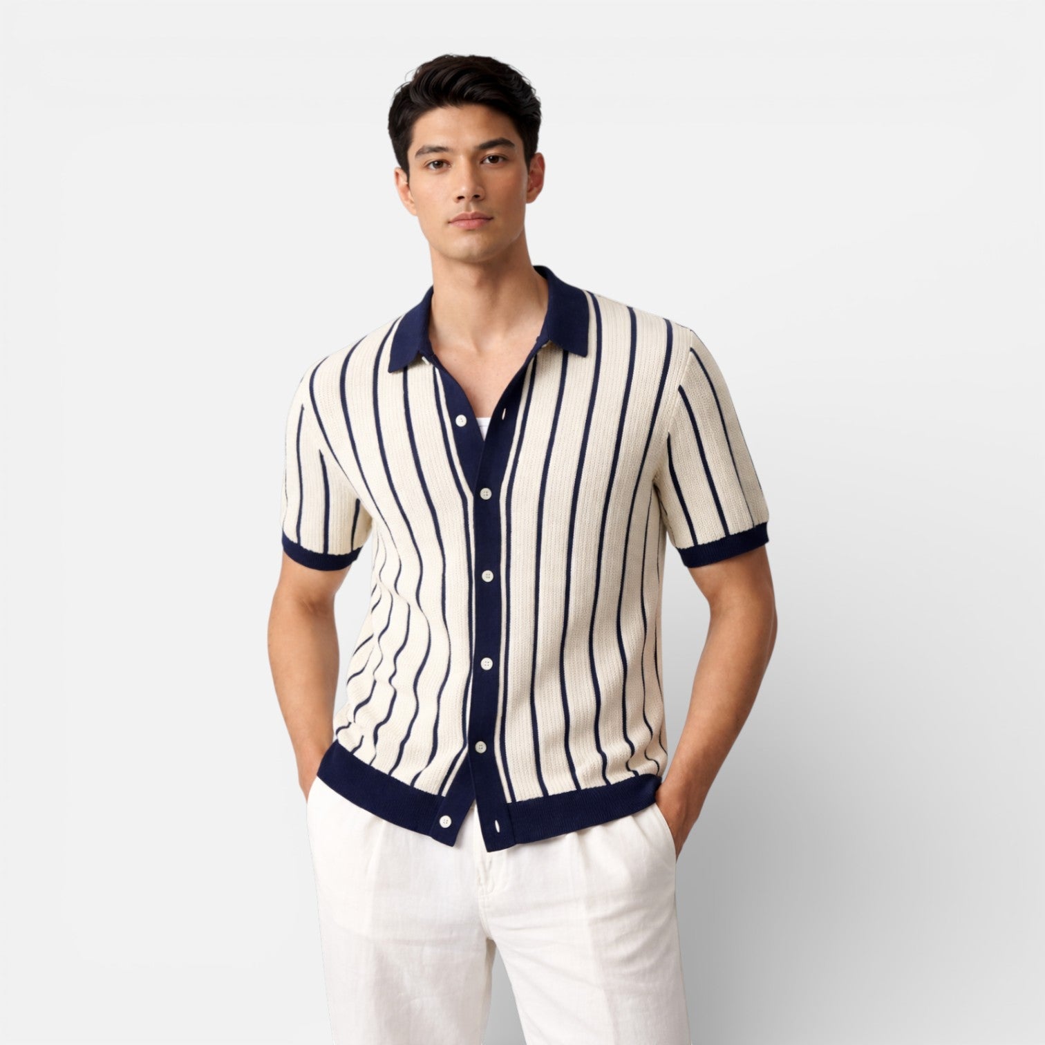 Men’s Striped Knit Polo Shirt Breathable Summer Classic Fit