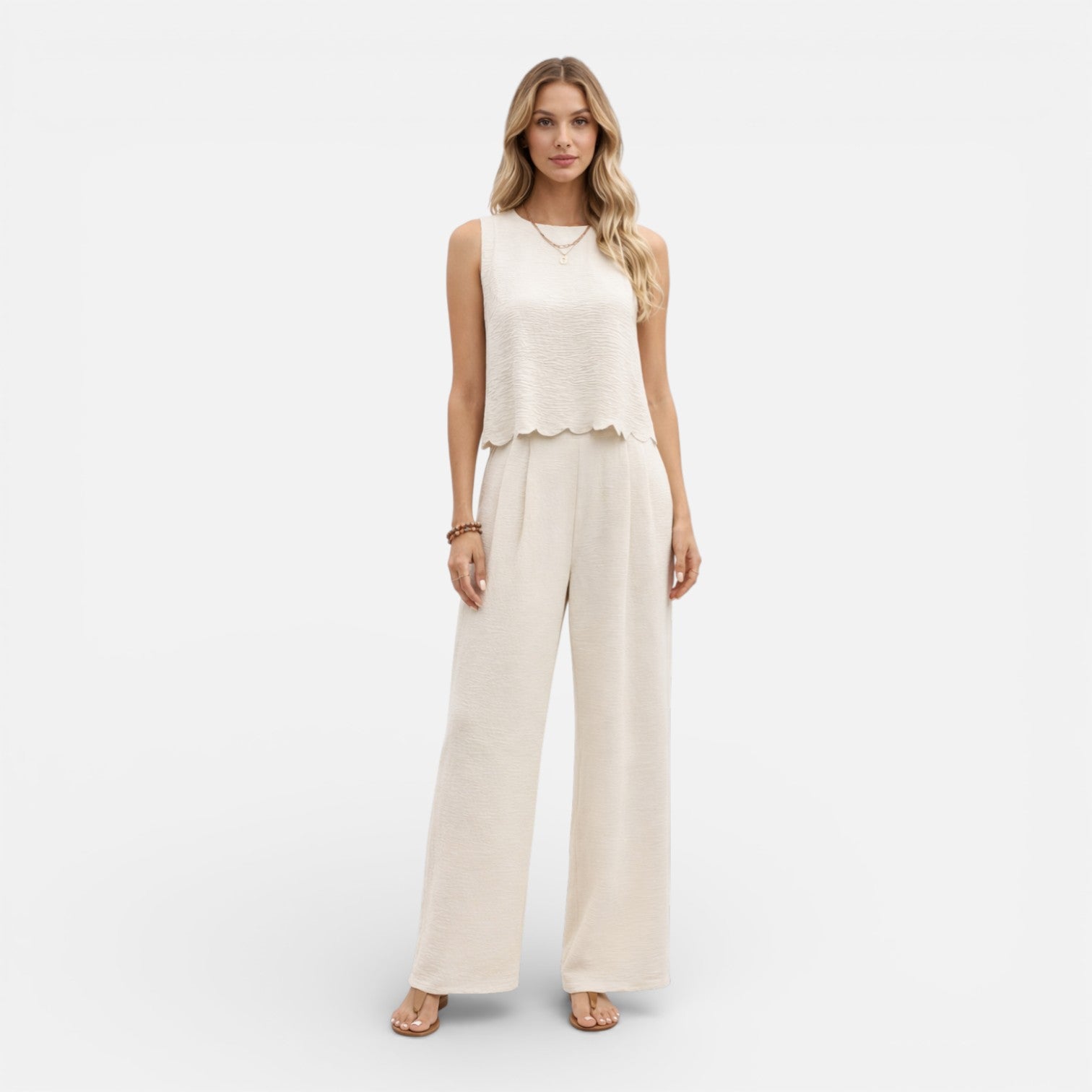 Women’s Linen Cotton Blend Top and Trousers Set Lightweight Spring Outfit