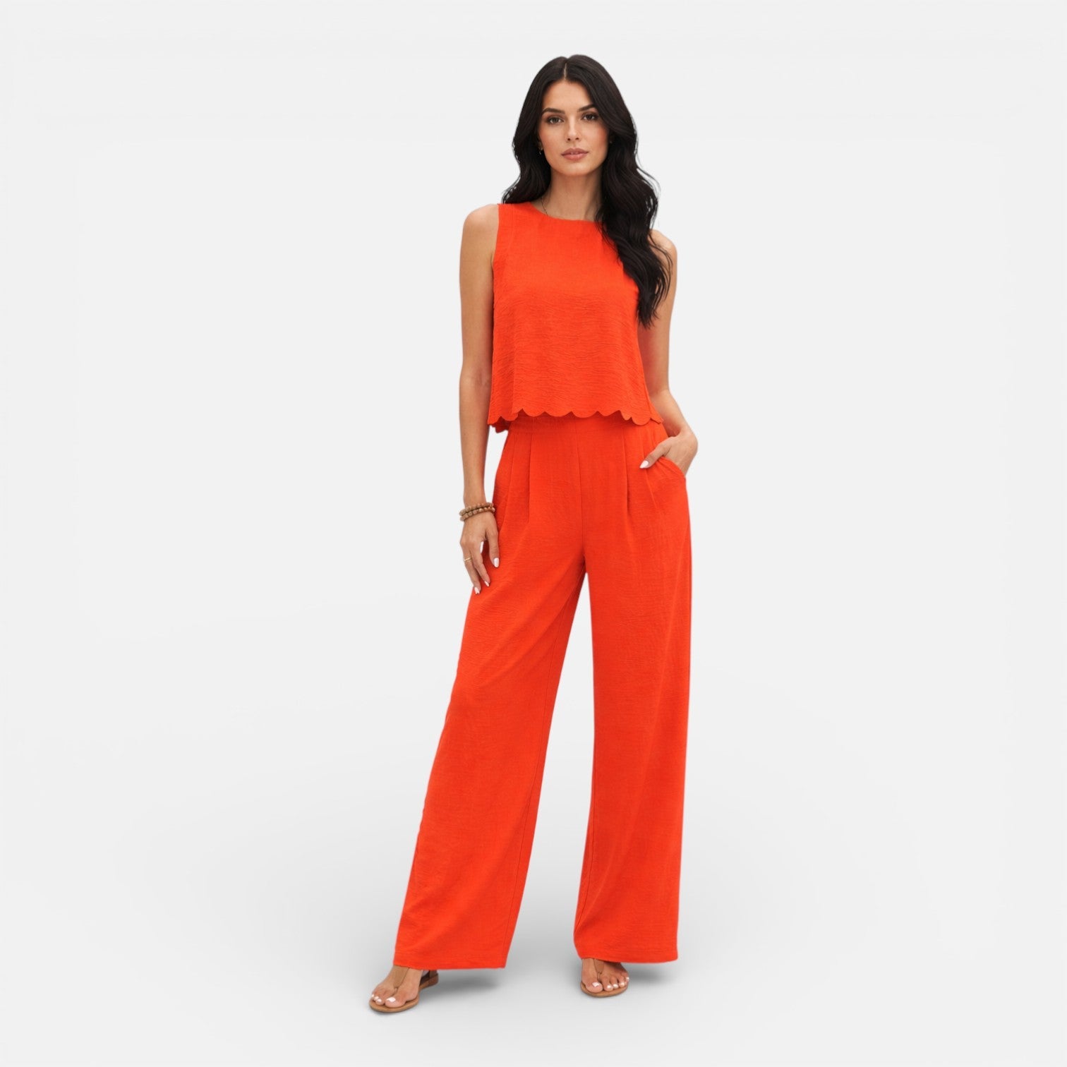 Women’s Linen Cotton Blend Top and Trousers Set Lightweight Spring Outfit