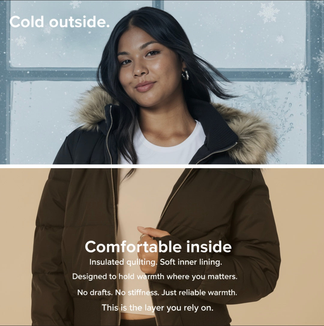 Women's Quilted Winter Jacket with Removable Hood