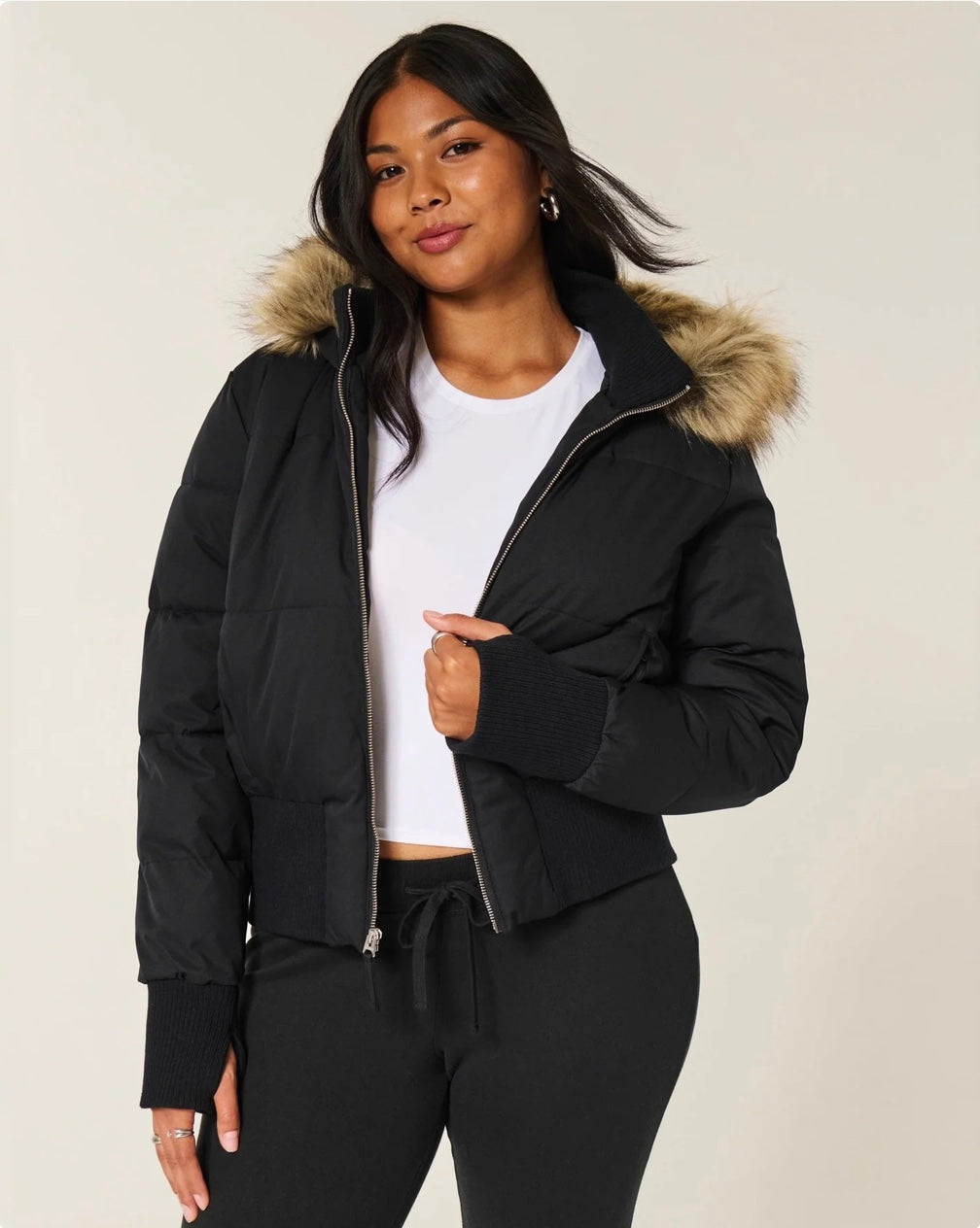 Women's Quilted Winter Jacket with Removable Hood