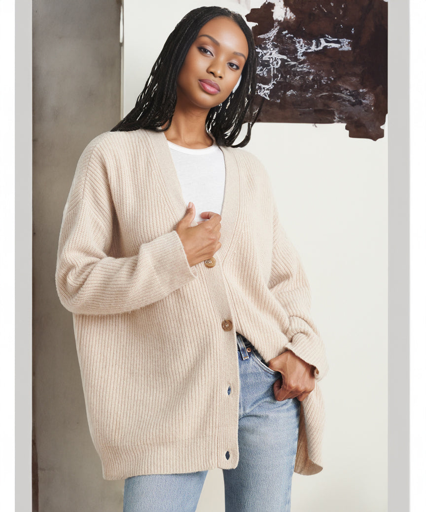 Sofia Maris Women's Oversized Button Cardigan with Cozy Ribbed Knit Texture