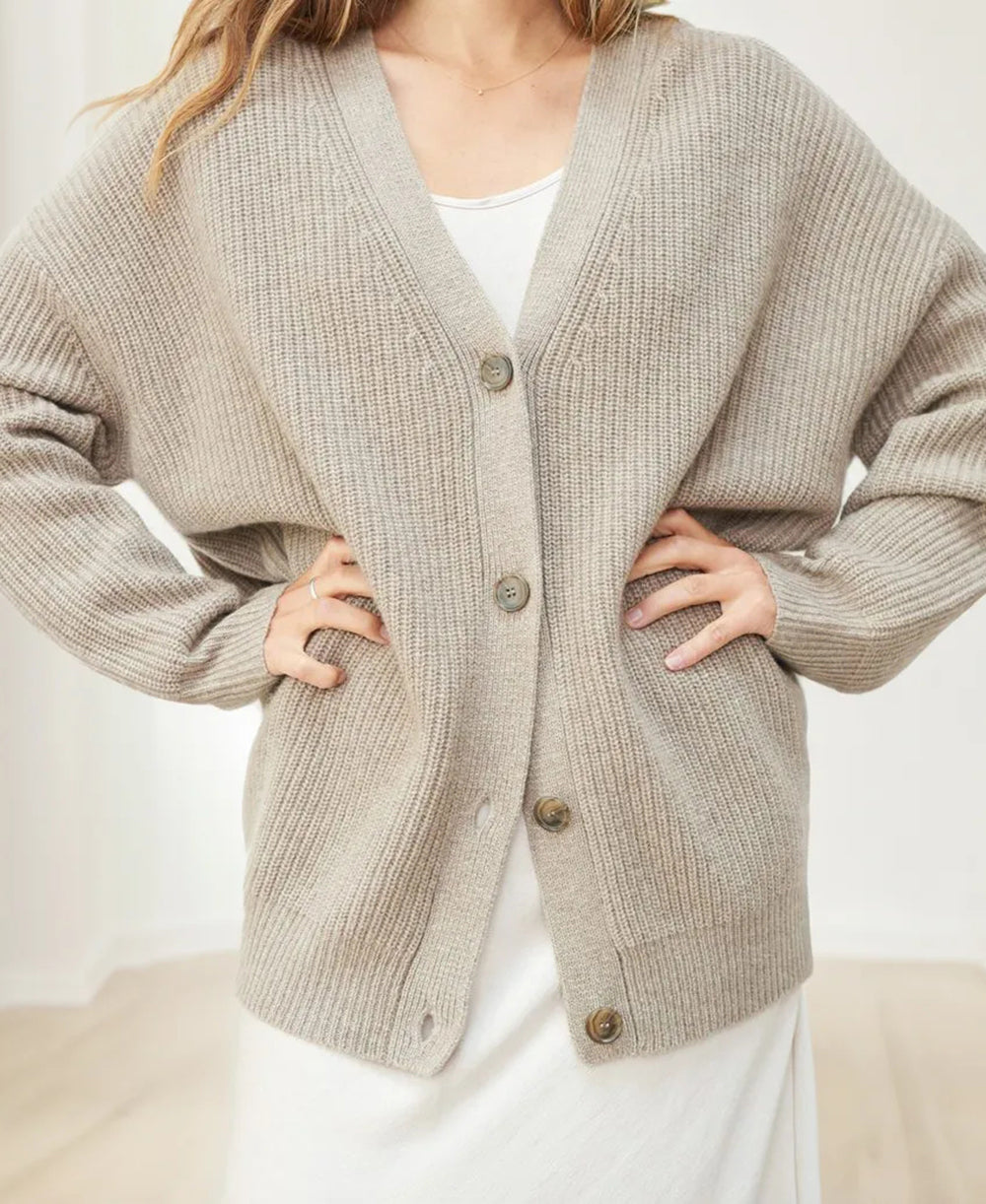 Sofia Maris Women's Oversized Button Cardigan with Cozy Ribbed Knit Texture