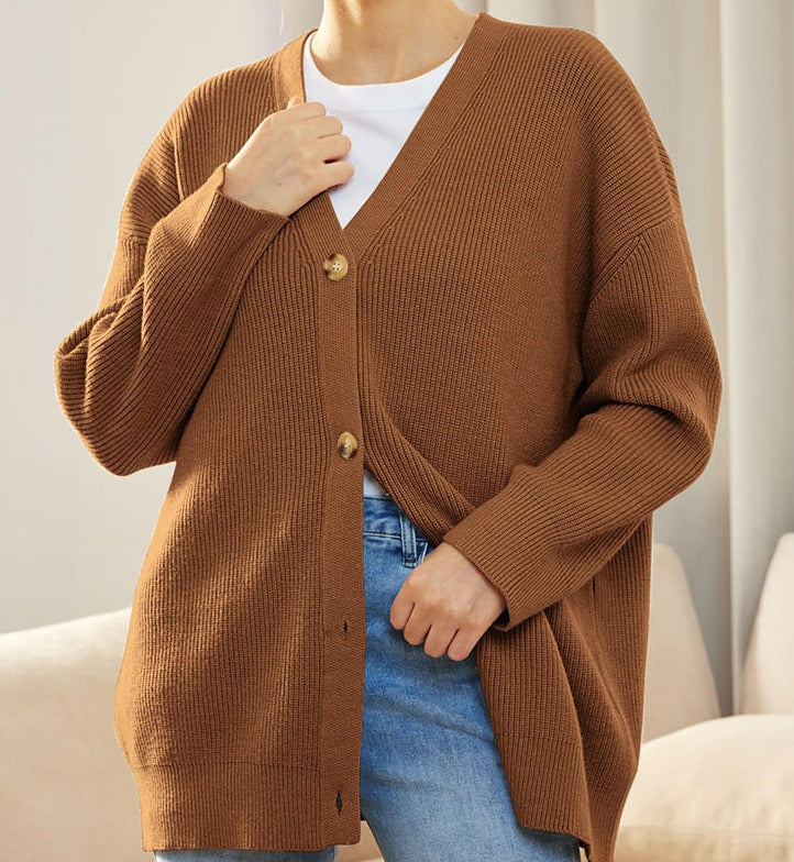 Sofia Maris Women's Oversized Button Cardigan with Cozy Ribbed Knit Texture