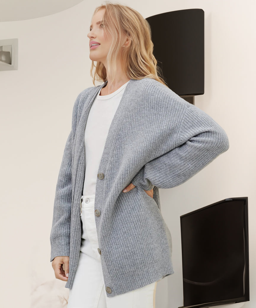 Sofia Maris Women's Oversized Button Cardigan with Cozy Ribbed Knit Texture