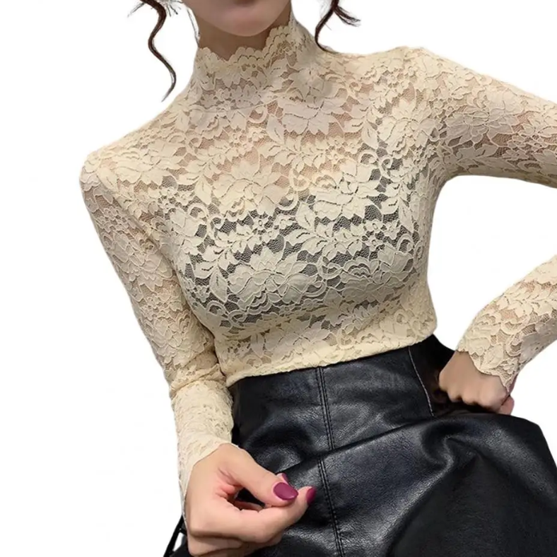 Noa - Elegant Floral Lace Turtleneck Women’s Top