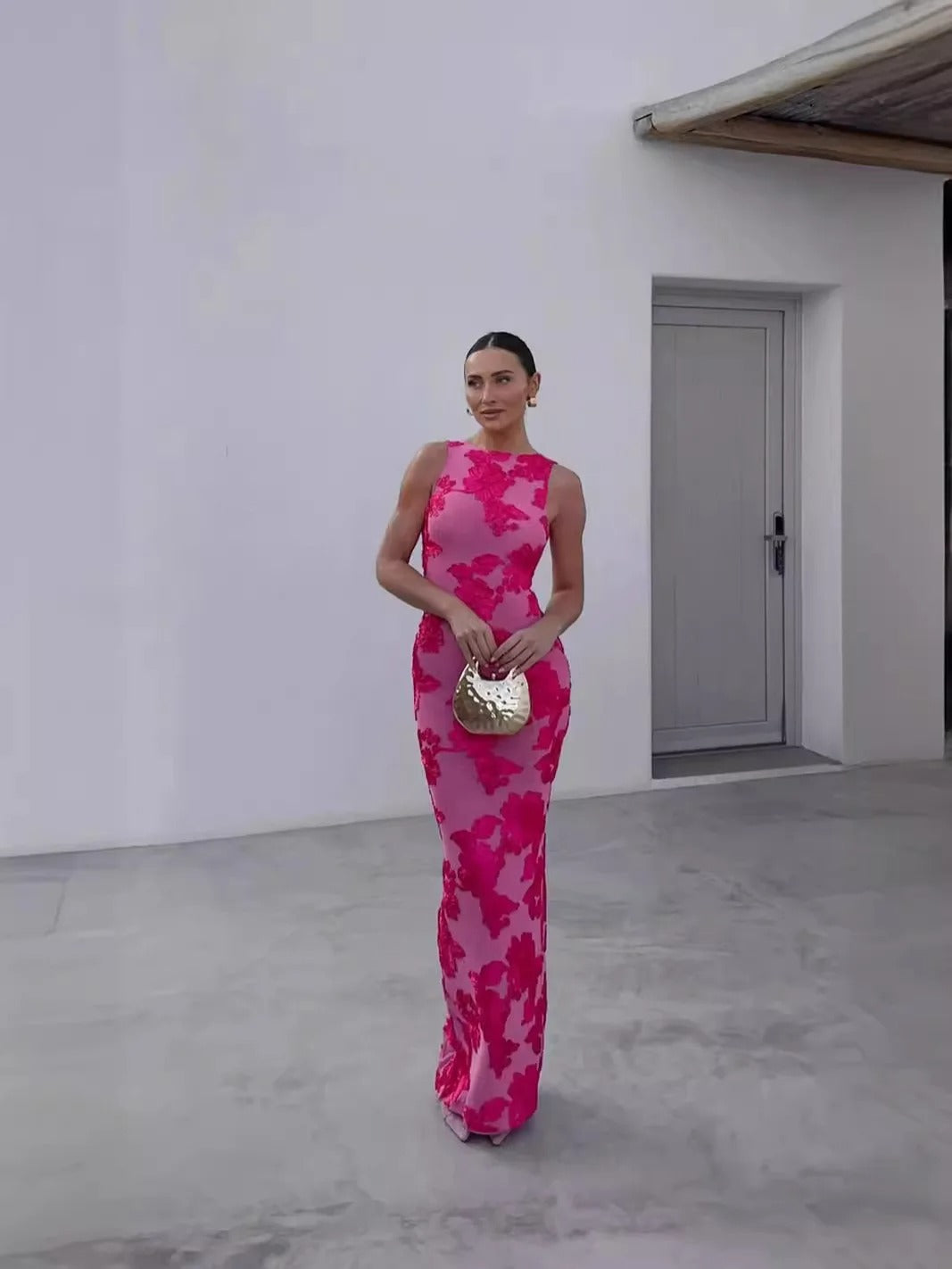 Women’s Floral Print Fitted Maxi Dress - Sofia Maris