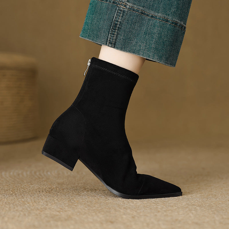 Sofia Maris Fitted Ankle Boots | Pointed Toe Block Heel Ankle Boots
