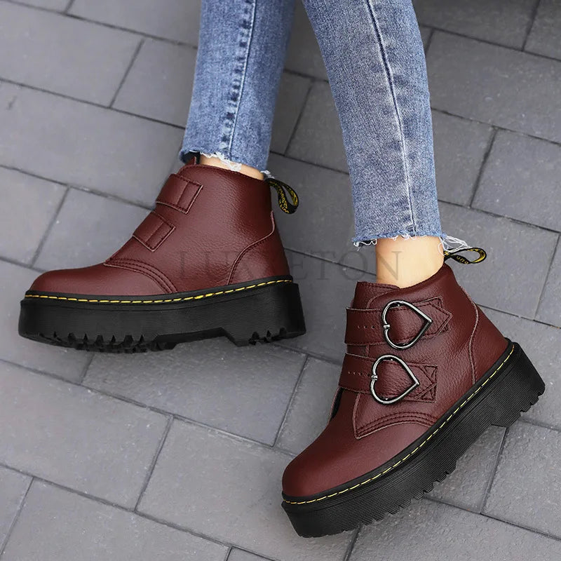 Women's Ankle Boots with Heart-Shaped Buckles – Comfortable & Stylish