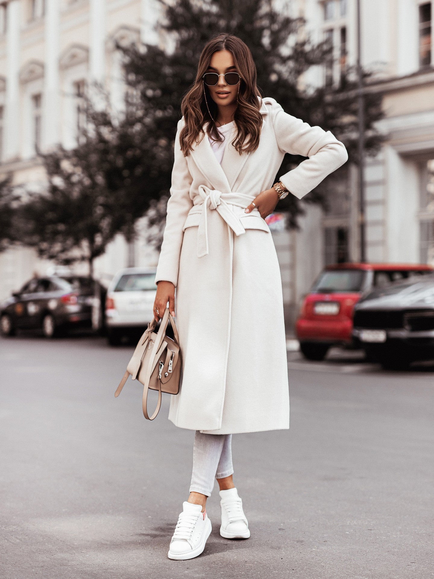 Claudia | Longline Belted Coat with Lapel Collar