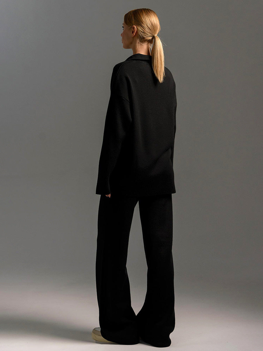 Women's Loungewear Set - Polo Neck Jumper & Wide Leg Trousers - Sofia Maris
