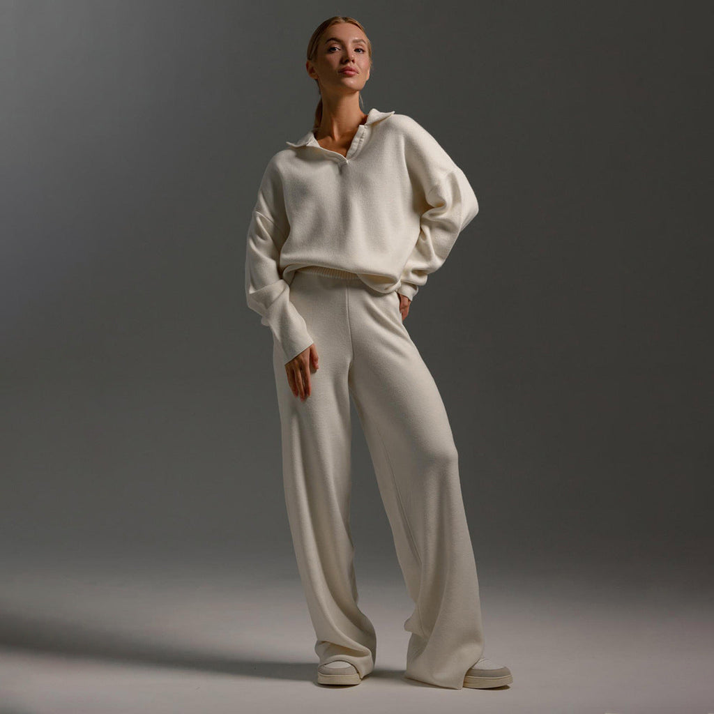 Women's Loungewear Set - Polo Neck Jumper & Wide Leg Trousers - Sofia Maris