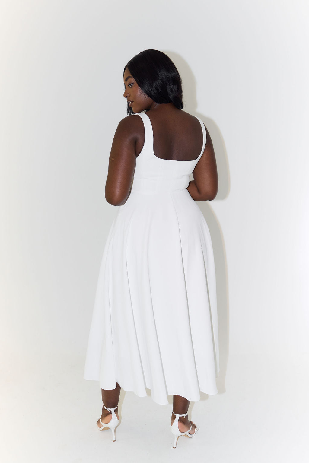Women's Sleeveless Square Neck Midi Dress with A-Line Silhouette - Sofia Maris