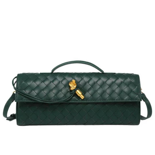 Women's Woven Shoulder Handbag with Top Handle and Flap Closure - Sofia Maris