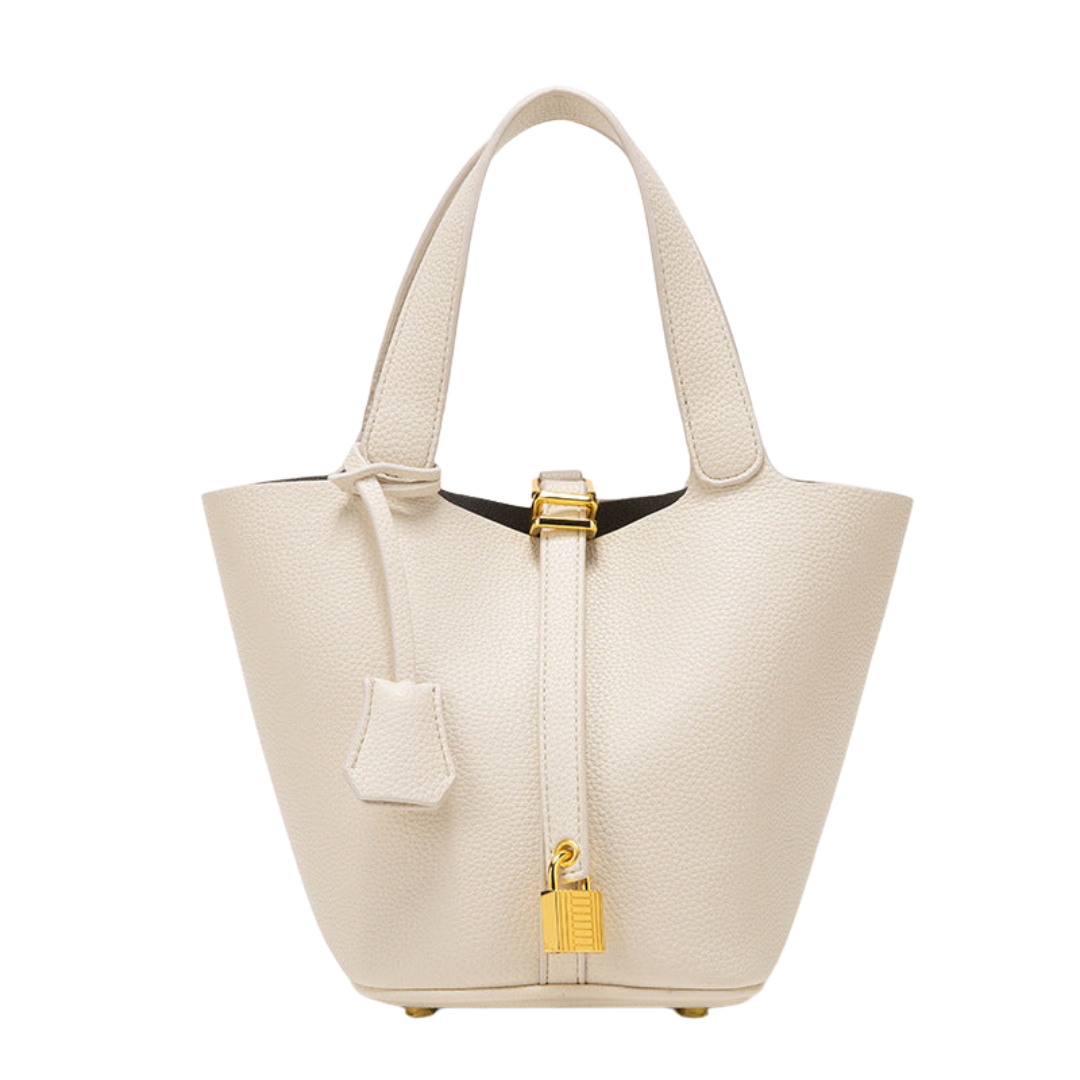 Women's Structured Top Handle Handbag with Gold Lock Accent Detail - Sofia Maris