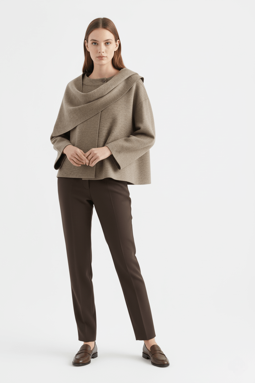 Sofia Maris Women’s Plush Winter Coat – Asymmetric Shawl Design - Sofia Maris