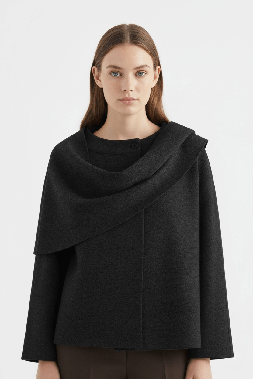 Sofia Maris Women’s Plush Winter Coat – Asymmetric Shawl Design - Sofia Maris