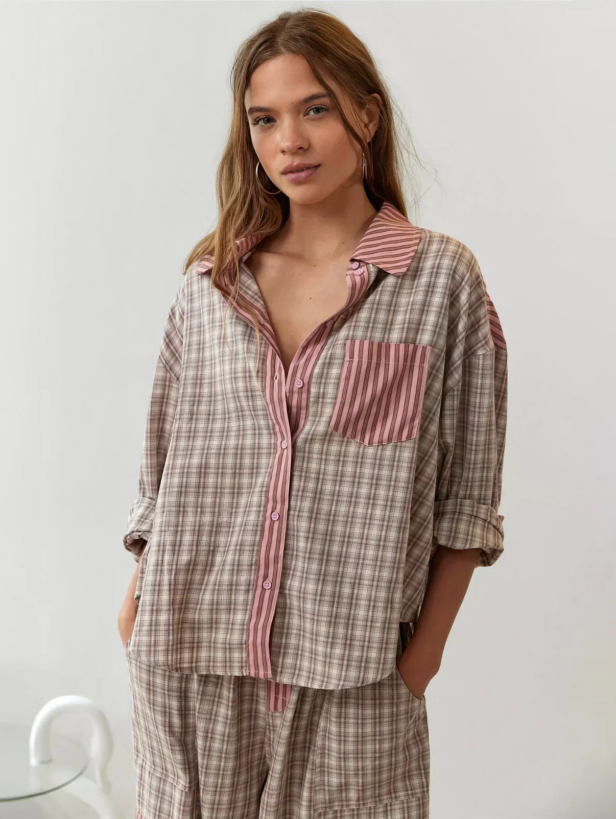 Women's 2-Piece Pyjama Set with Long Sleeve Button Shirt and Trousers - Sofia Maris