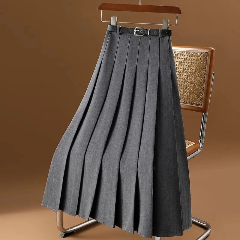 Women's Vintage Pleated Midi Skirt - Stylish Belted Design - Sofia Maris