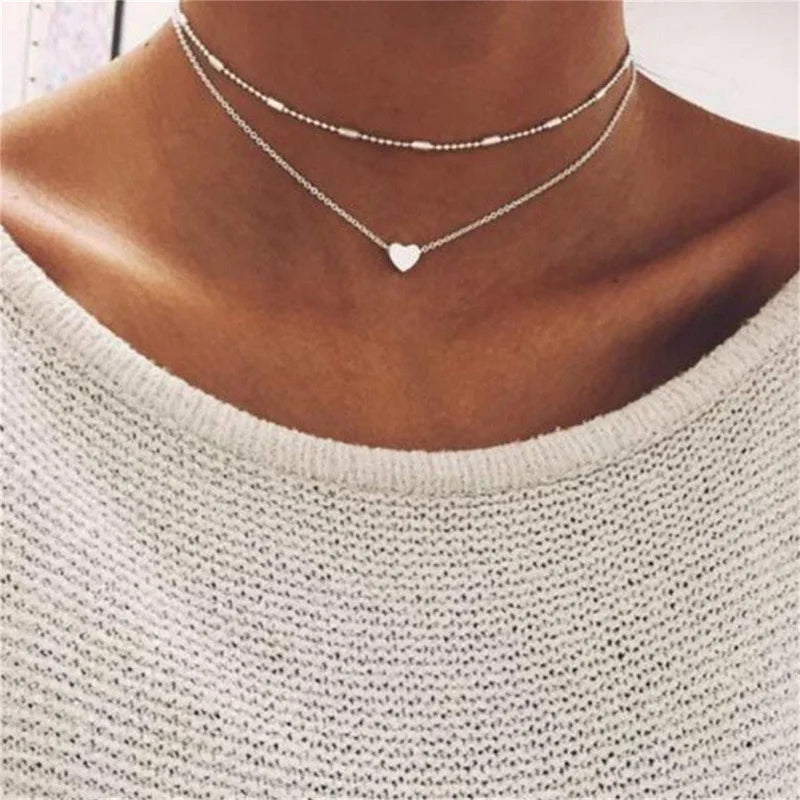 Lily | 3-Layer Gold & Silver Necklace Set with Heart or Cross Pendant