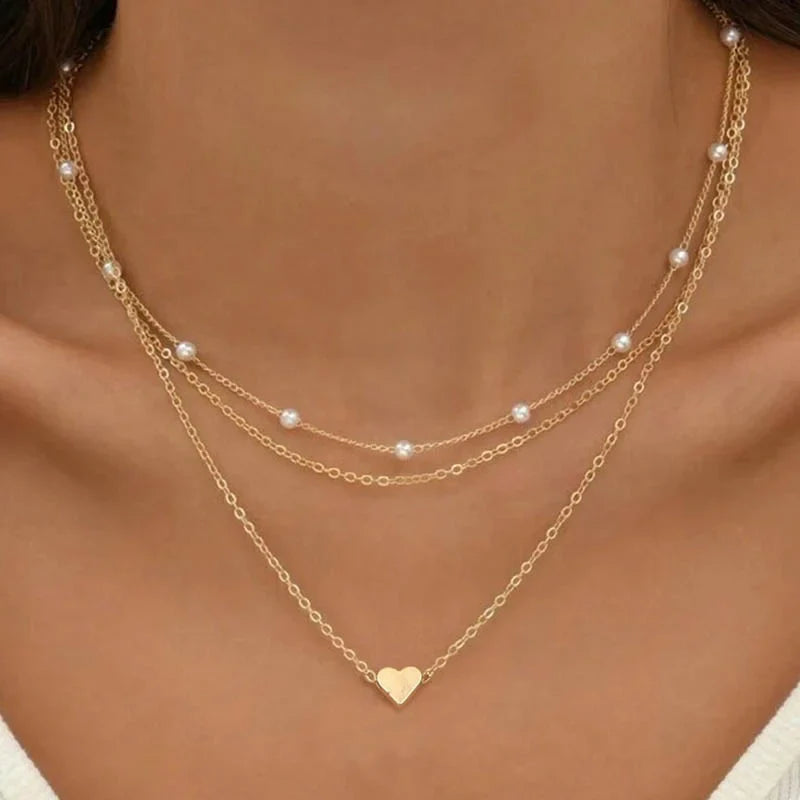 Lily | 3-Layer Gold & Silver Necklace Set with Heart or Cross Pendant