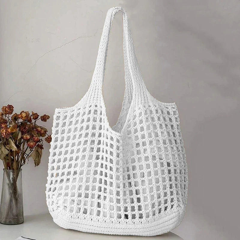 Women's Crochet Tote Bag with Hollow Knit and Large Capacity - Sofia Maris