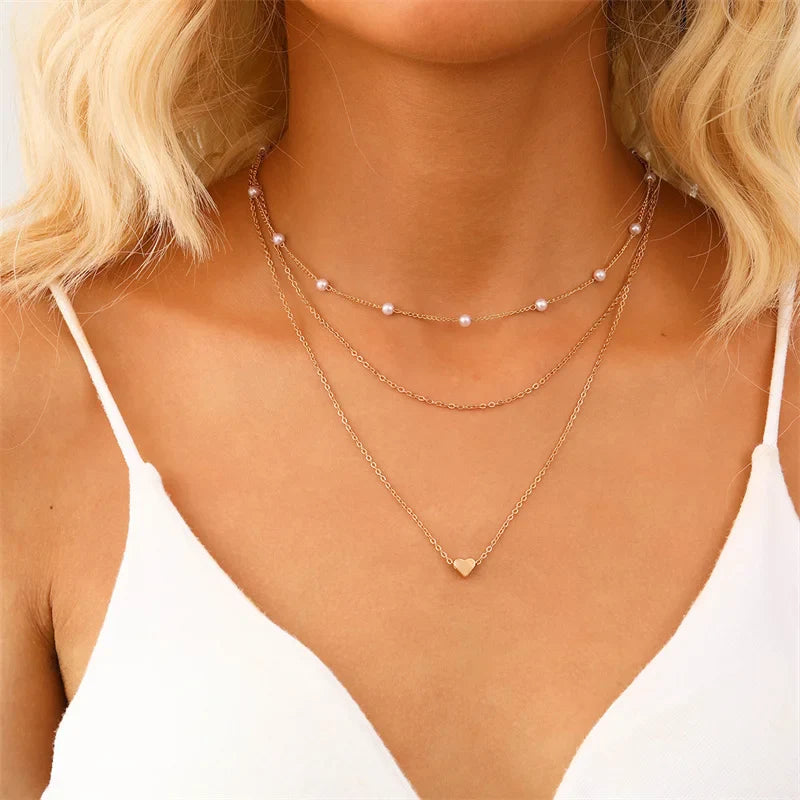 Lily | 3-Layer Gold & Silver Necklace Set with Heart or Cross Pendant